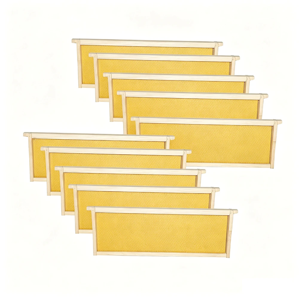 50Pcs Unassembled Langstroth Bee Frames, Pine Wood Beehive Frame PP Plastic Foundation Sheet Beekeeping Honeycomb Foundation