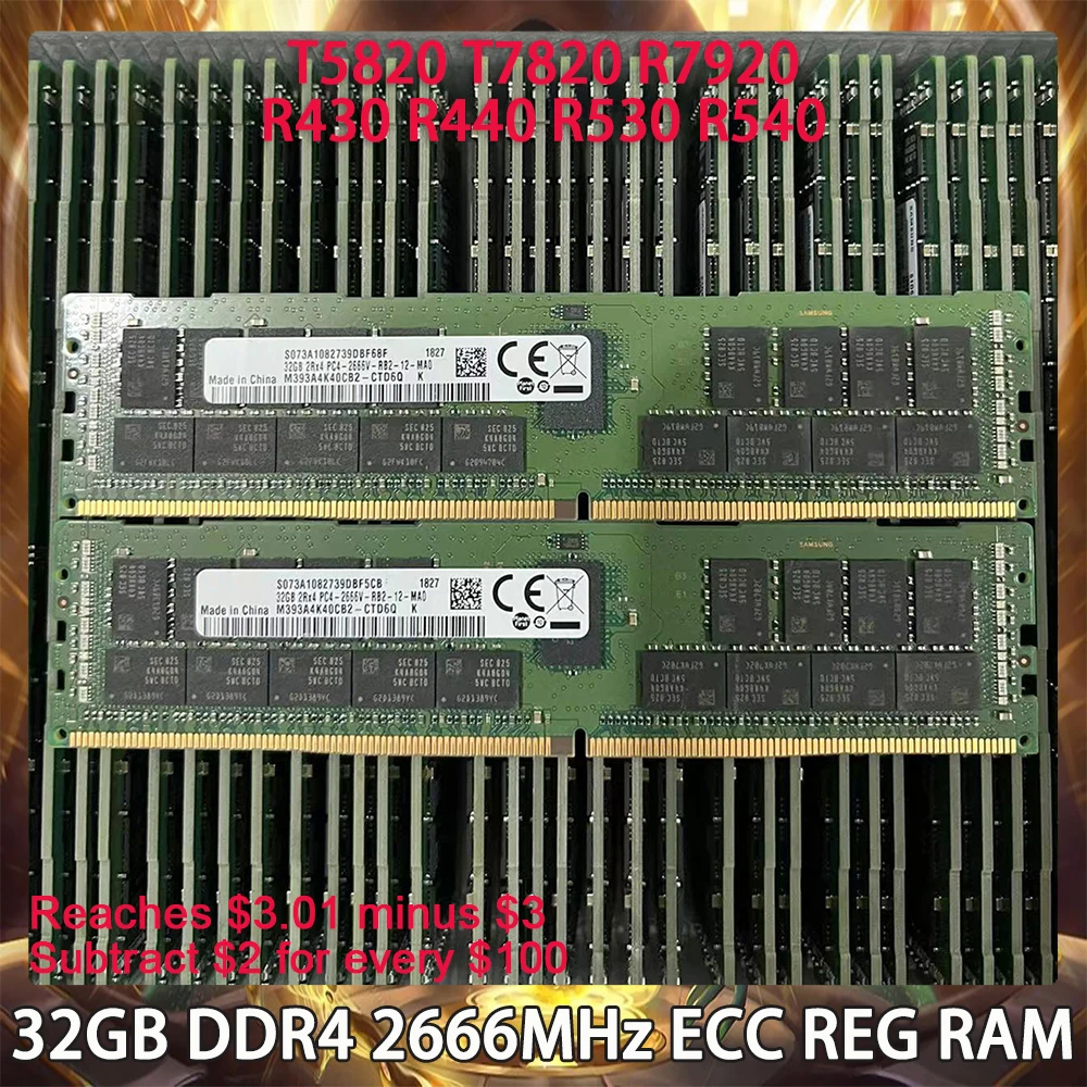 32GB DDR4 2666MHz ECC REG RAM For DELL T5820 T7820 R7920 R430 R440 R530 R540 Server Memory Works Perfectly Fast Ship