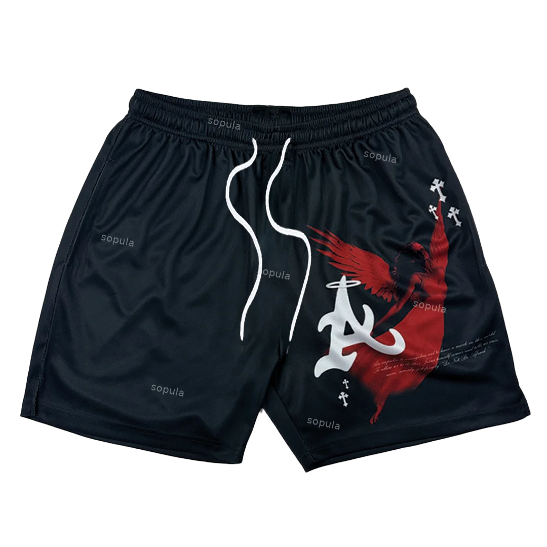 Summer Sport Training Breathable Fashionable Shorts Cross Angel Faith Graphic Casual Street Shorts Quick-drying Streetwear Moto 6
