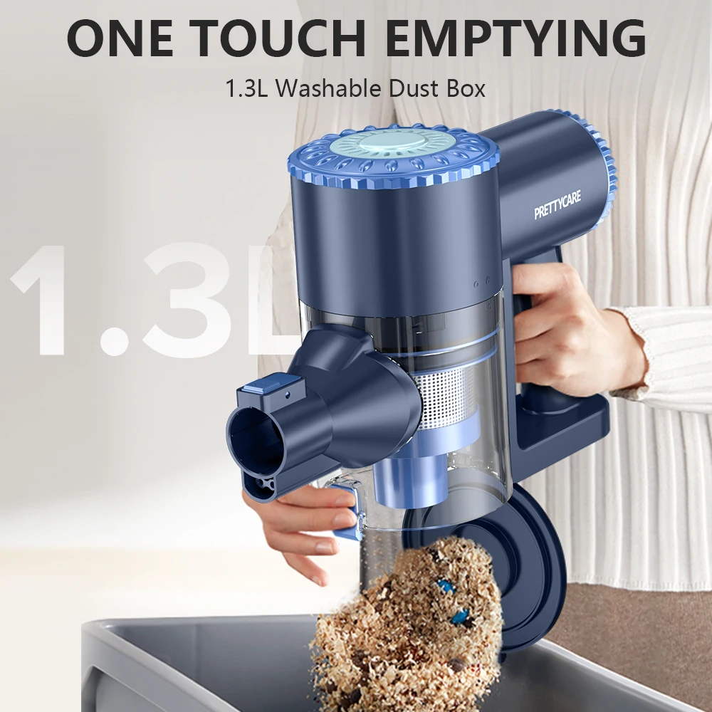 PrettyCare W400 Cordless Vacuum Cleaner 25Kpa 40 Mins Powerful Vacuum with Self-Standing 3 brush heads LED Headlight