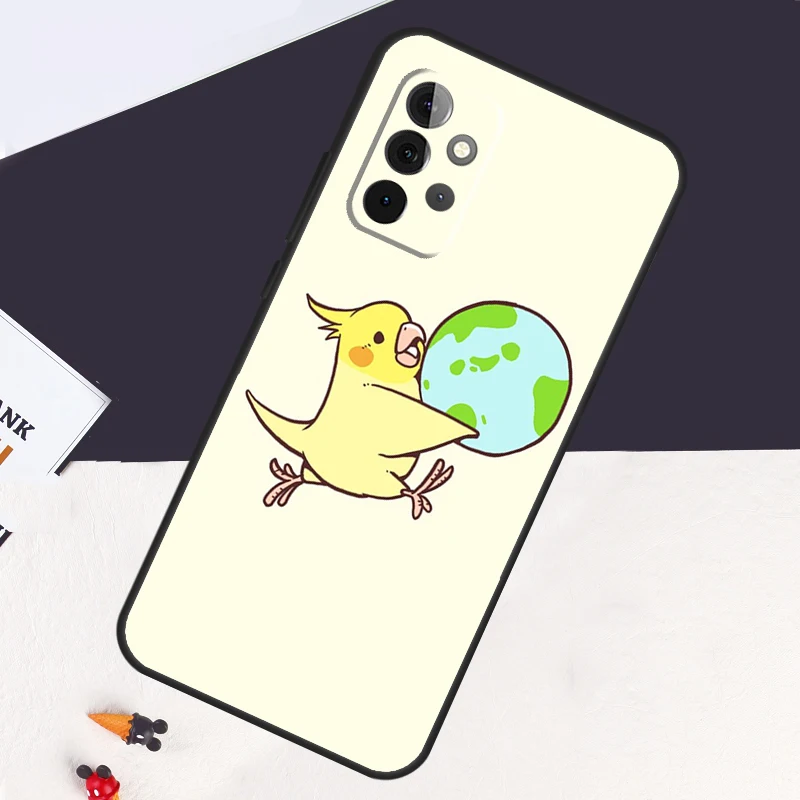 Chubby Cockatiel Parrot Bird Case For Samsung Galaxy A54 A34 A14 A53 A13 A33 A73 A12 A22 A32 A52 A52S A51 A71 A50 Cover Coque