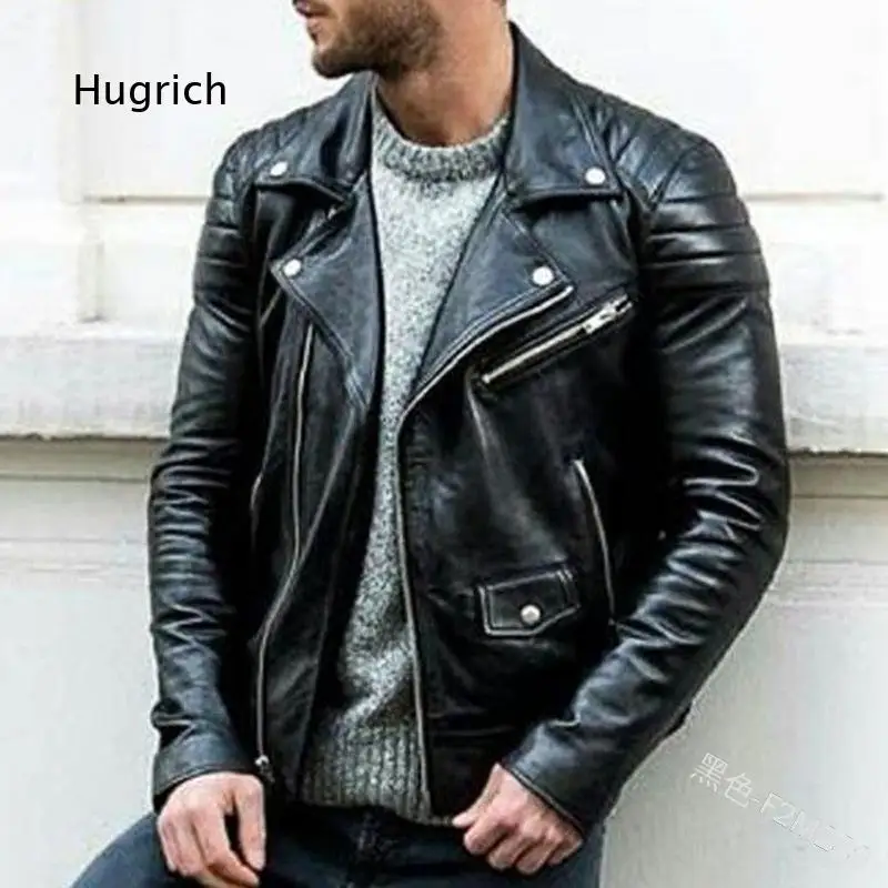 4 Color Options Stand Collar Punk Biker PU Leather Jacket Outer Coat For Men European American Style For Street Daily Riding And