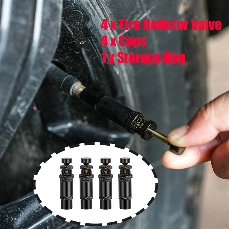 

4Pcs Automatic Tire Deflators Set Of 4, Adjustable Pressure Suitable For Offroad Vehicles Motorcycle Use Includes Valves Caps