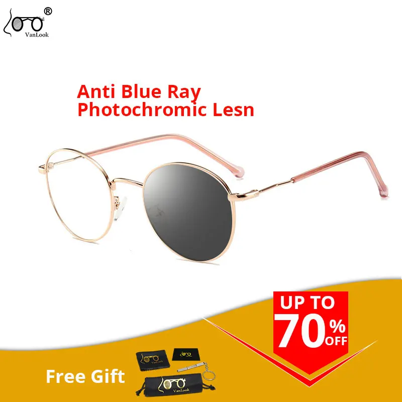 

Round Photochromic Sunglasses Chameleon Glasses Women Men Blue Light Blocking Spectacle For Computer Anti UV Metal Eyewear Frame