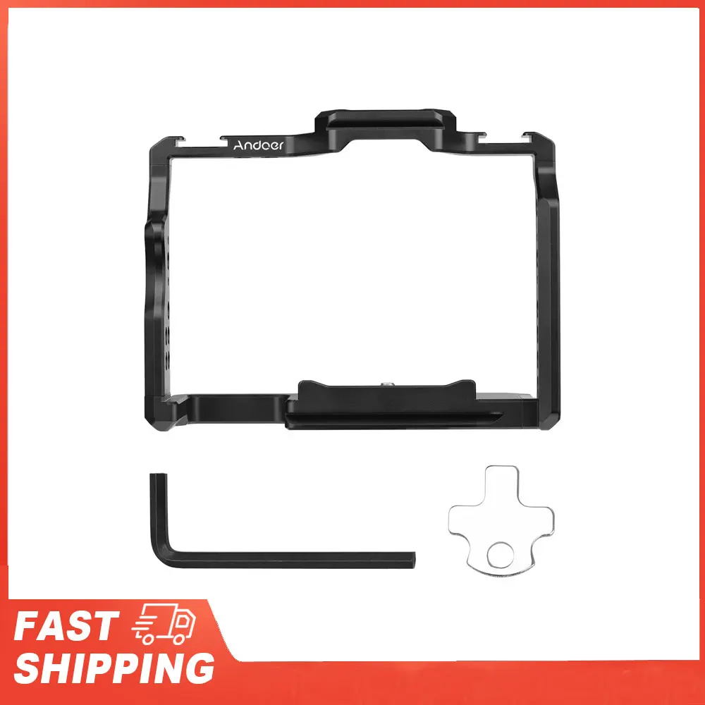 Andoer Camera Cage Aluminum Alloy Video Cage with Dual Cold Shoe Mounts Numerous 1/4 Inch Threads Replacement for Sony A7IVA7III