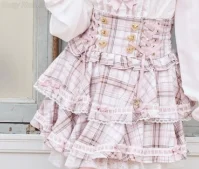 اليابانية لطيف منقوشة ليز التنانير Kawaii الحلو القوس اليابانية الألغام طبقة كعكة مطوي تنورة عالية الخصر ضئيلة حزام تنورة يمكن إزالة