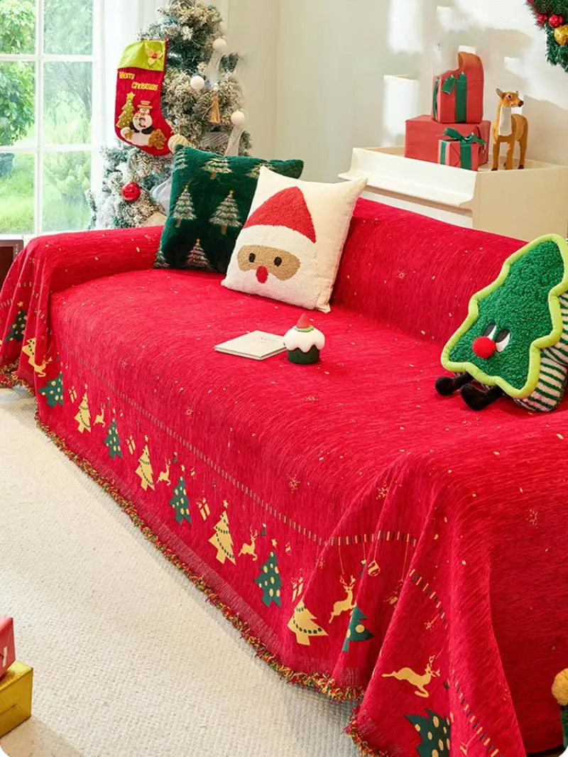 Weihnachtsatmosphäre Sofabezug Stoff Chenille Vier Jahreszeiten All-Inclusive Multifunktionale Decke Universelle Sofabezüge Handtücher – Detail 4
