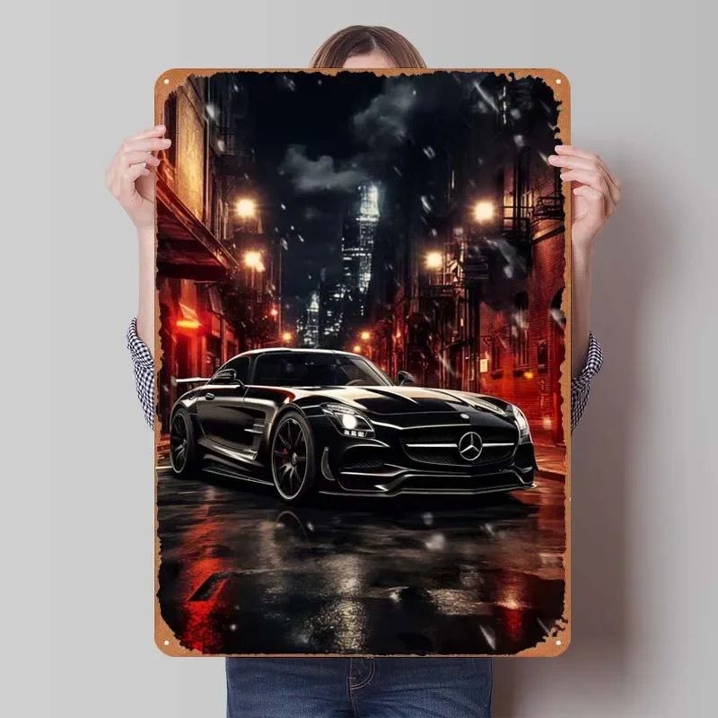 Mercedes SLS AMG Car Sign Wall Art Decor Room Decoration Vintage Metal Tin Sign Plaques for Garage Pub Club Wall Decoration Home