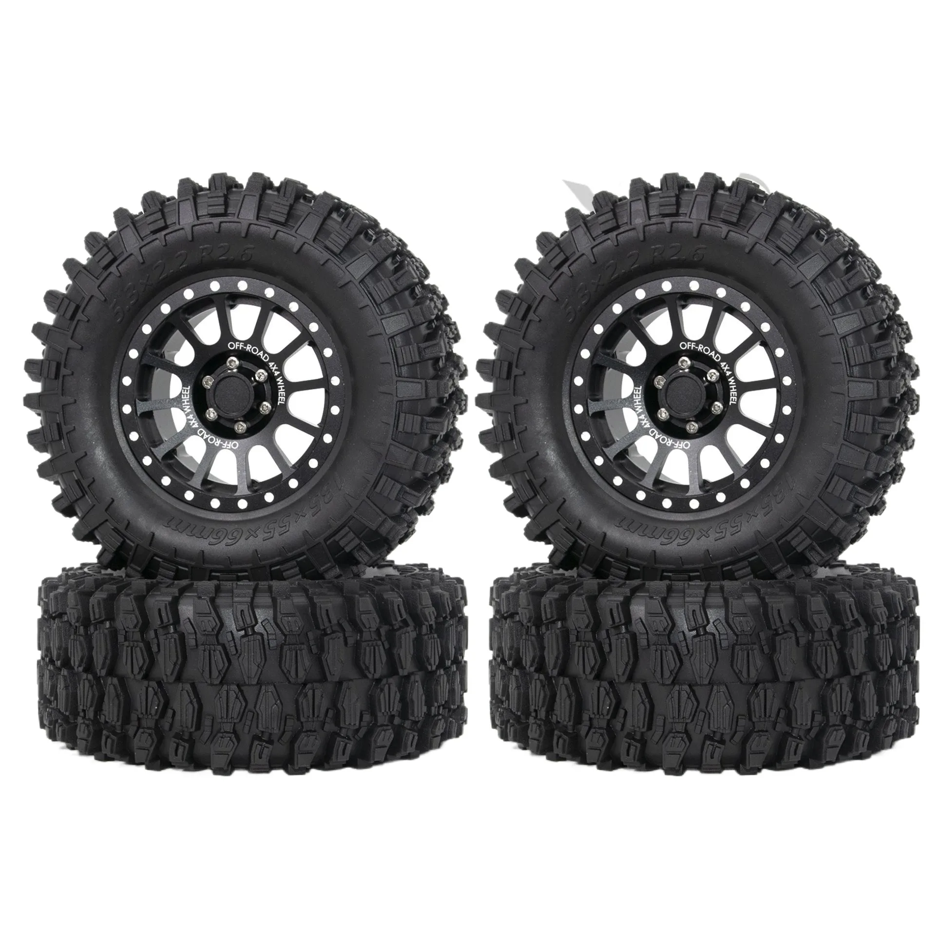 

4PCS 2.6-inch metal hairpin wheel rim rubber tire 135mm suitable for 1:101:8 easy control 4082 SCX10 TRX4 RBX10 RC climbing car