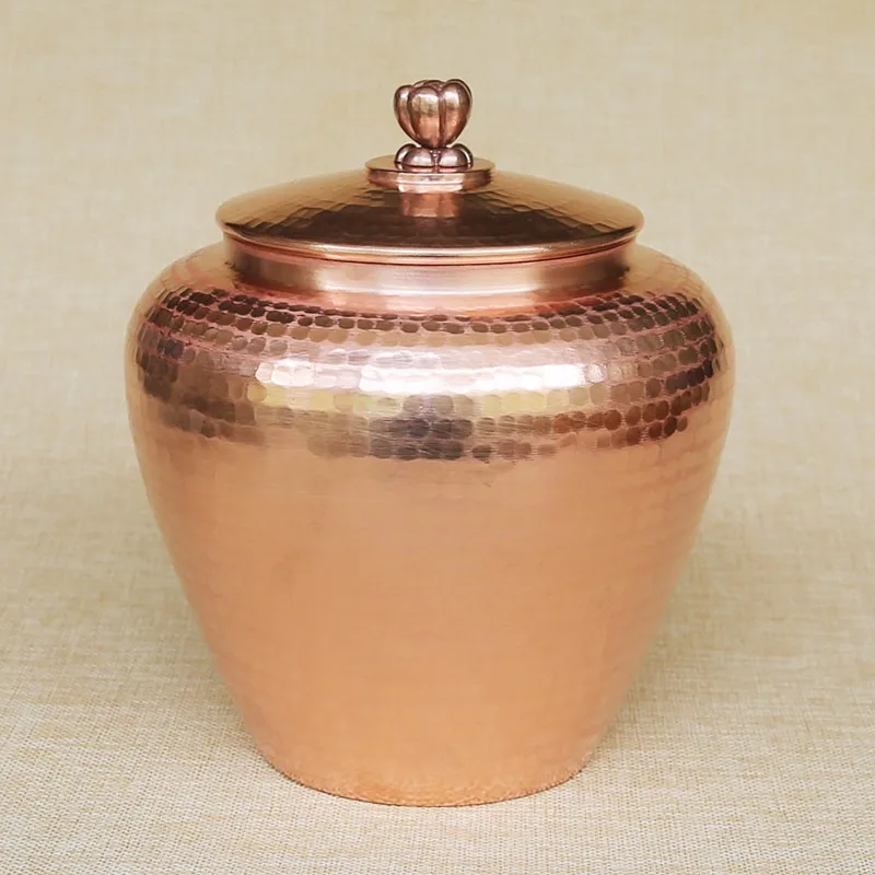 Hand Hammered Pure Red Copper Tea Canister Sealed Tea Storage Jar Handmade Copper Container for Puer Tea Leaf