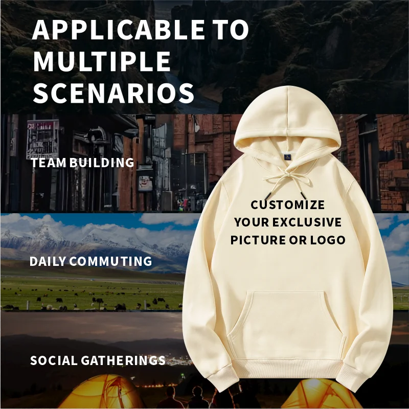 free Custom hoodie print logo image fleece autumn winter casual work clothes men women Preppy style team clothing pure cotton image 3