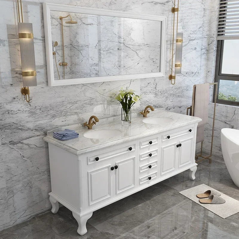 Solid Wood Bathroom Cabinet, Smart Mirror, Double Sink, Floor-to-ceiling Washbasin