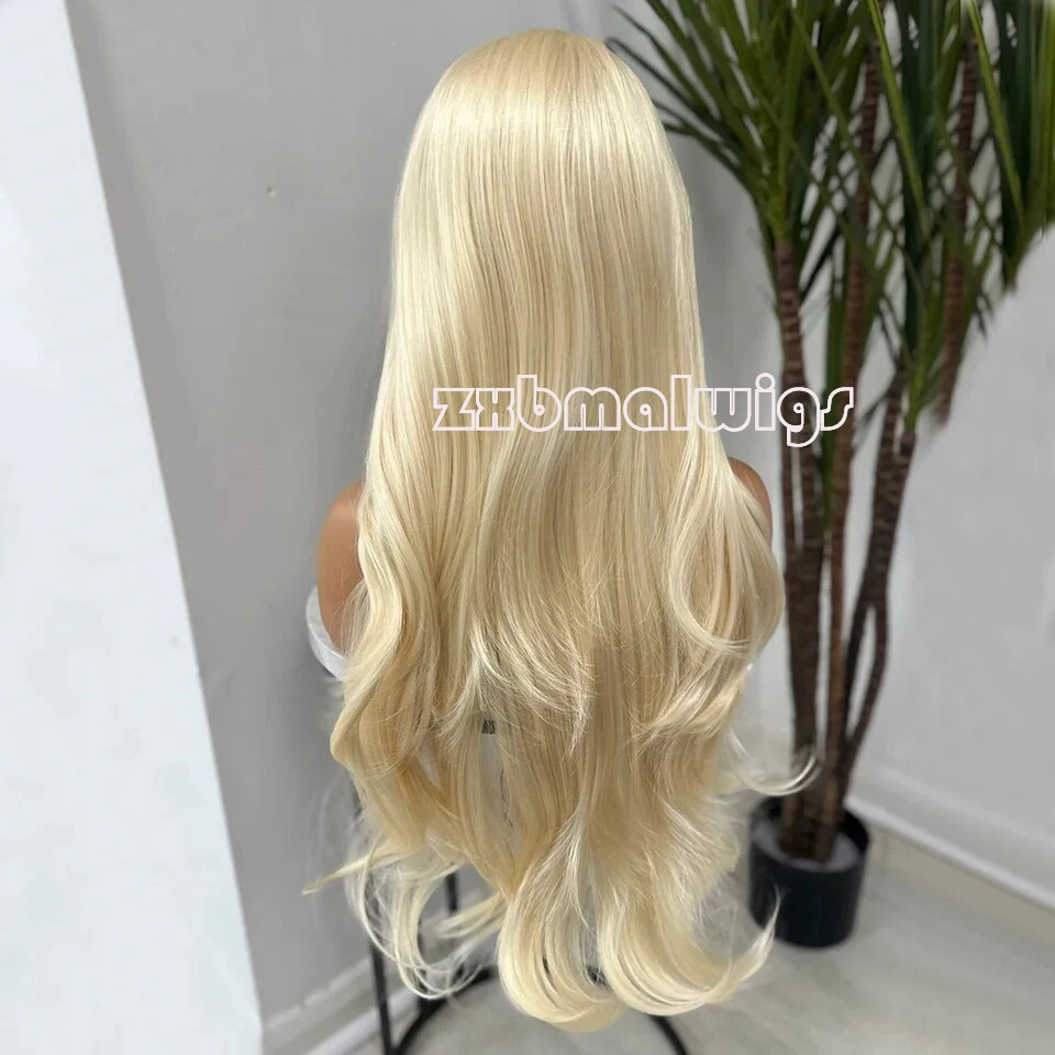 MXWIGS Synthetic Hair 613 Blonde Color Soft Wave 13X4 Lace Front Wig For Women Glueless Preplucked  Heat Resistant  Cosplay