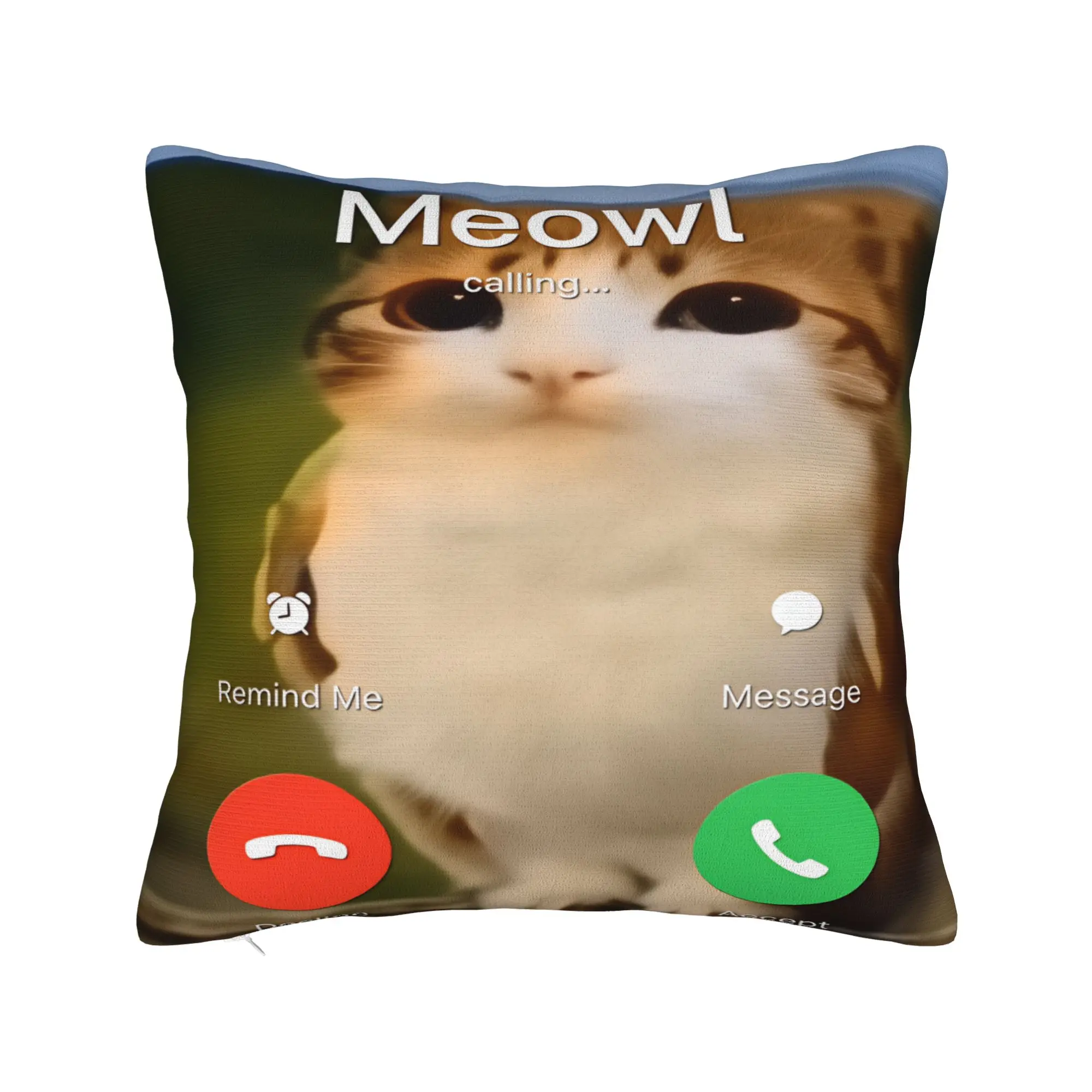 Meowl Cat Owl Calling Phone Theme Pillow Cover  Comfy Cushion Cover Cute Funny Pillow Case For Couch Sofa Bedroom