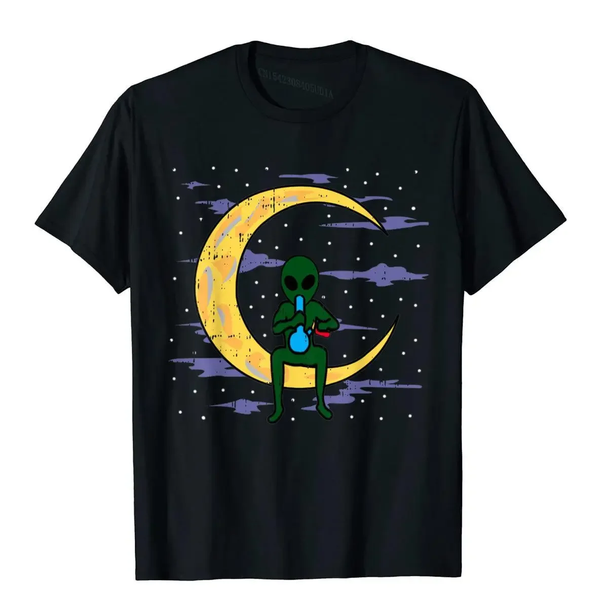 Alien Smoking Bong High Moon CloudsGift T-Shirt Cotton Top T-Shirts For Men Outdoor T Shirt On Sale Holiday