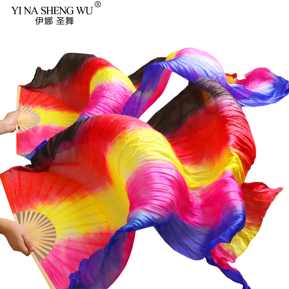 Vente chaude 100% éventail en soie 1 paire fait à la main de haute qualité éventails de danse du ventre en soie rayures verticales bleu + Rose + jaune + rouge + noir 180*90 cm