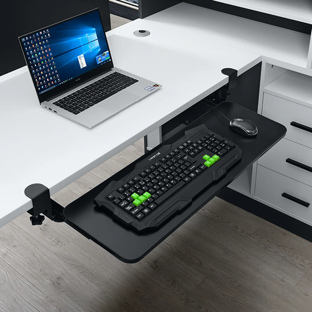 Keyboard Tray Under Desk with C Clamp Mount Pull Out Keyboard Tray Drawer Slide-Out Platform Computer Keyboard Drawer