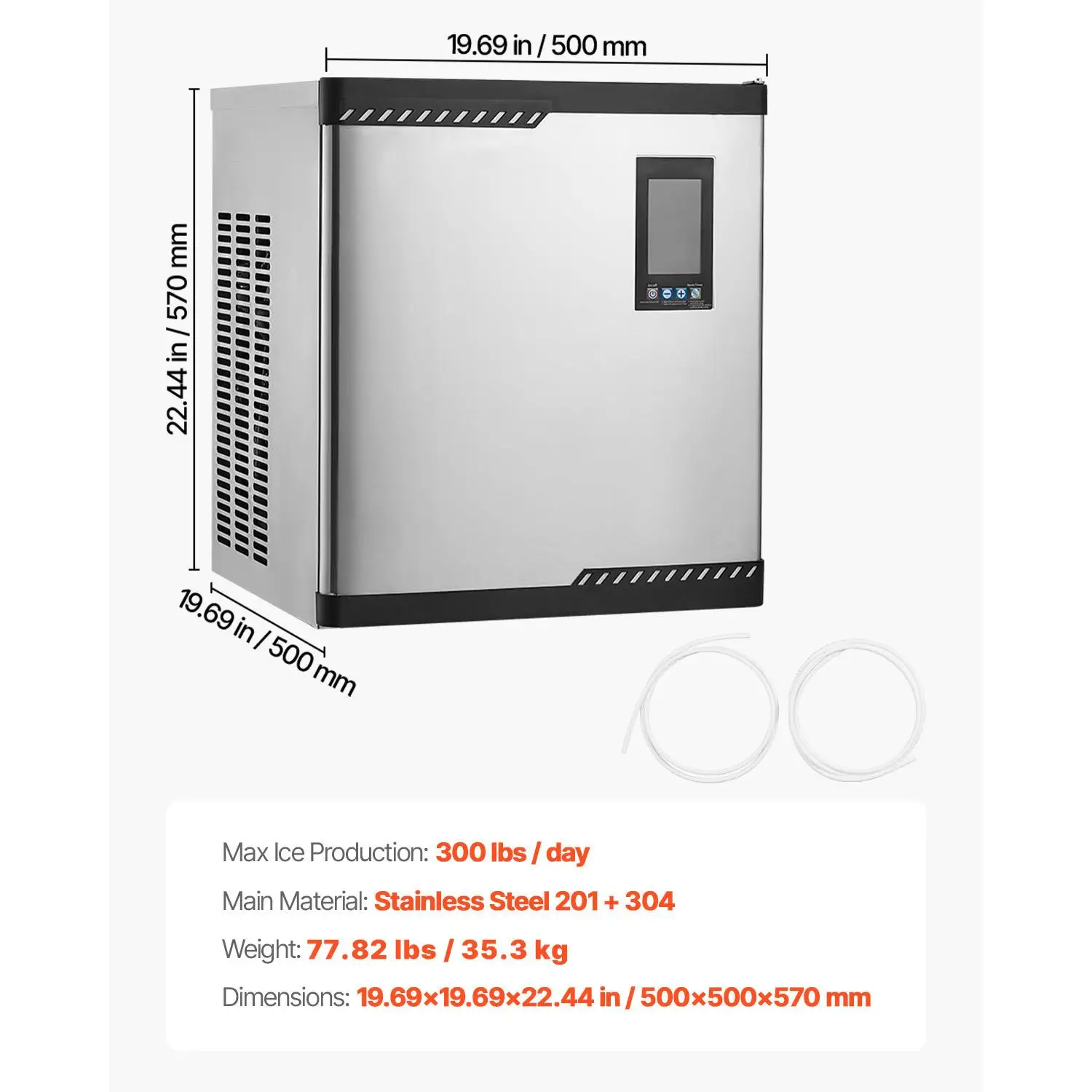 Commercial Ice Maker Machine 300 Lbs/Day Stainless Steel Ice Machine with Scheduled Ice Making Self Cleaning Adjustable Ice Thickness for restaurant Bar Cafe Hotel Head Only