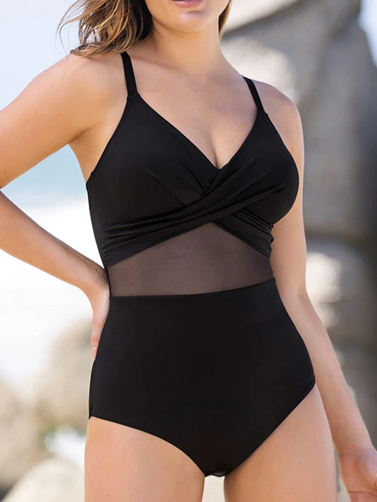 

One Piece Swimsuit Women Solid V Neck Swimwear 2025 New Sexy Sling Backless Monokini Bathing Suit Female Summer Beach Bodysuit