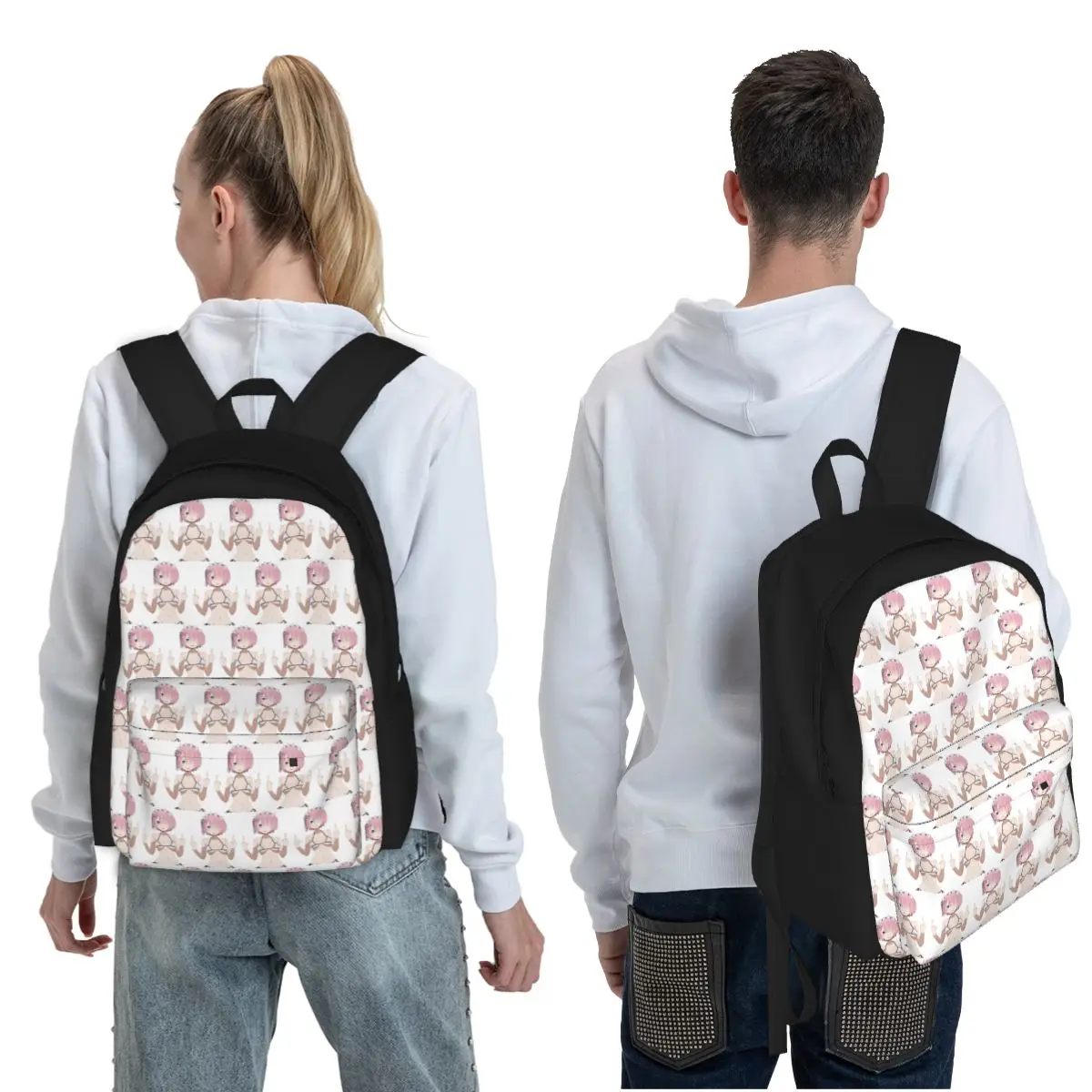 Anime Middle Finger - Ram Waifu Student Backpack School Bag Hiking Travel Daypack for Men Women Fashion Bookbag Shoulder Bags