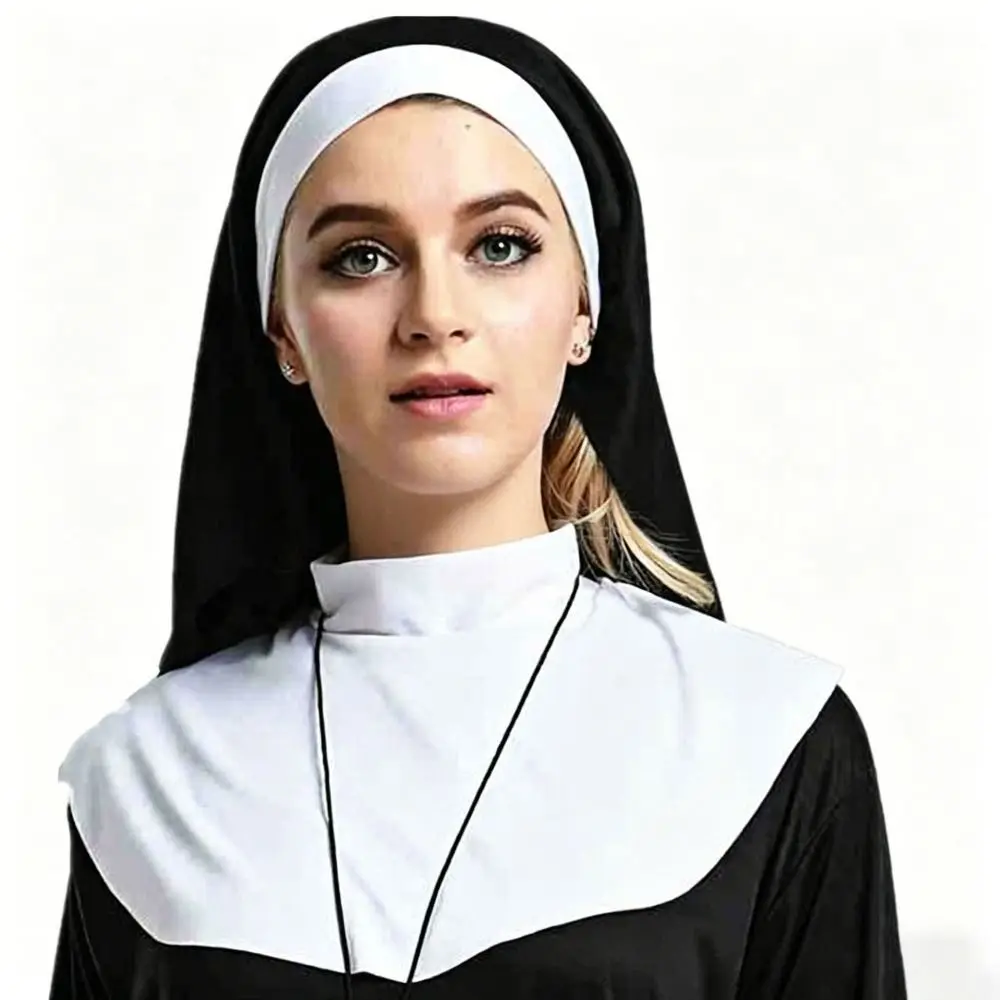 1/3Pcs Creative Nun Costume Set Nun Collar Victorian Halloween Gothic Costume Cross Necklace Nun Headpiece