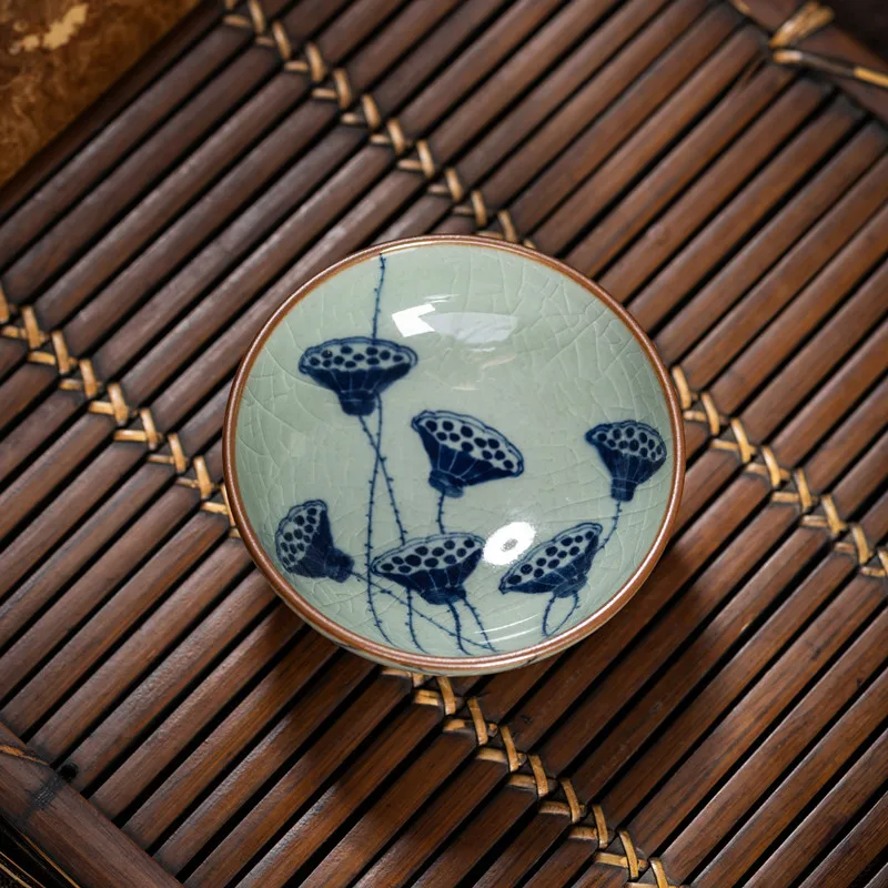 

Jingdezhen Ancient Clay Hand-Painted Lotus Seed Tea Cup Owner Cup Underglaze Color Qinghua Drinking Cup Retro Tea Set Ceramic...