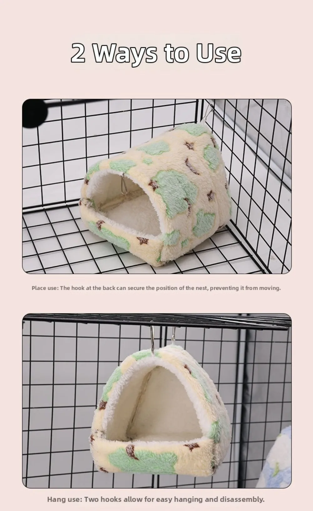 Neues hängendes Plüsch-Papageiennest, warme Baumwolle, großes Fassungsvermögen, gefüllte Vogelhütte, weiches Zelt-Design, Meerschweinchen-Nest für den Winter. – Detail 2