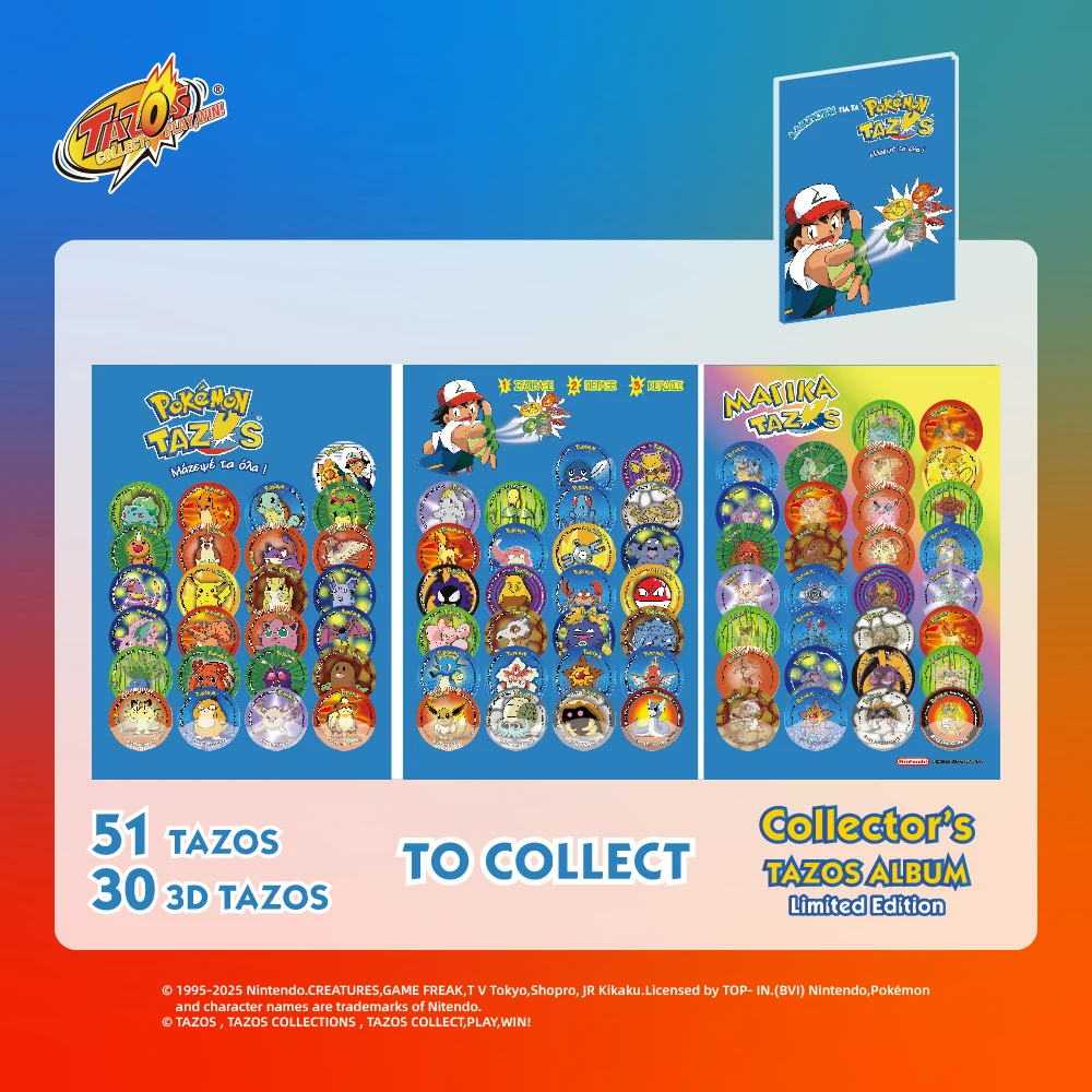 TAZOS Collections Pokemon 1 2 & 3 Full/Complete Album Set 81/100/90Pcs Flippo Pogs Taps【Spanish & Greek version-Total 271Pcs】
