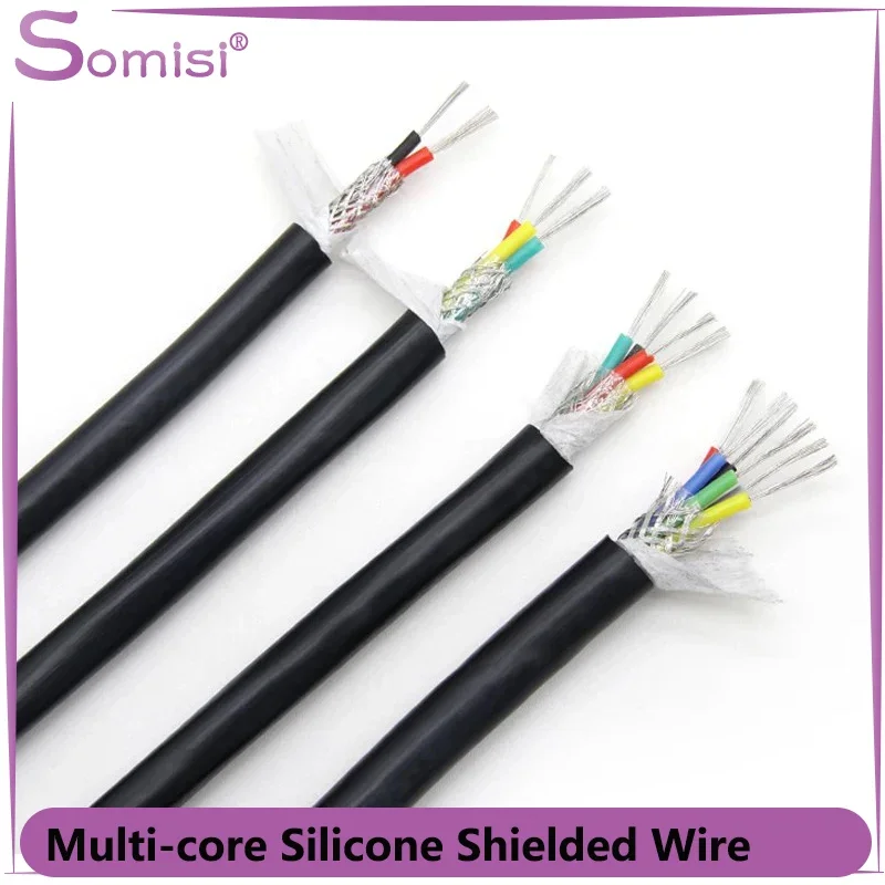 

1/5/10M Silicone Rubber Shielded Wire 0.3 0.5 0.75 1 1.5 2 2.5mm 2 3 4 6 Cores Insulated Flexible Copper High Temperature Wire