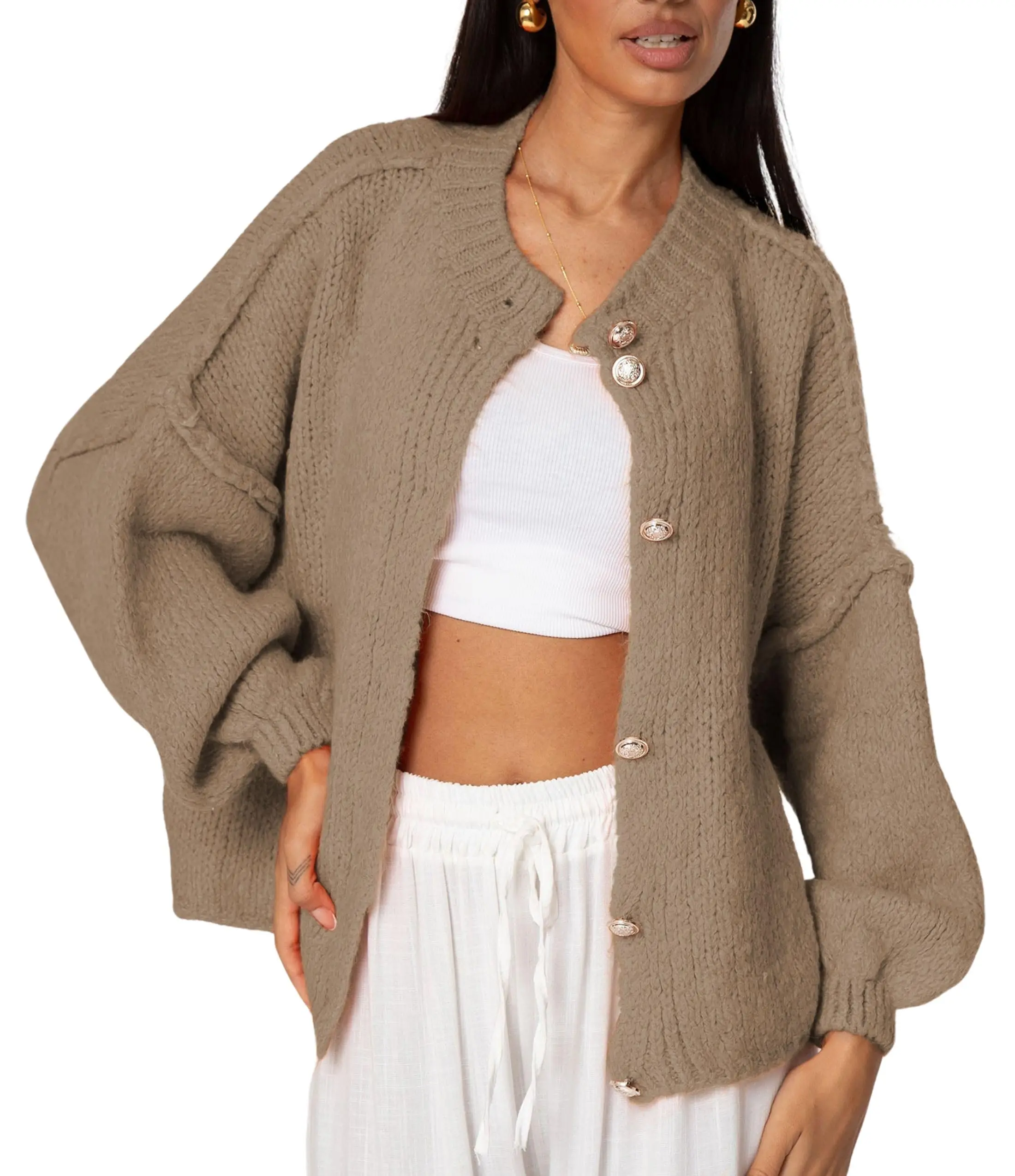 Womens Cardigan Sweaters Casual Lightweight Long Sleeve Button Up Knit Oversized 2024 Fall Outwear