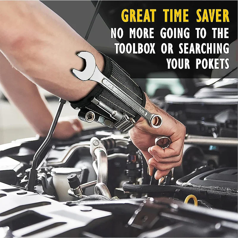 Magnetic Wrist Strap for Fixing Screws, Nails, Drill Bits, Wrist Tool with Strong Magnet, Black Strap for Fixing image 4