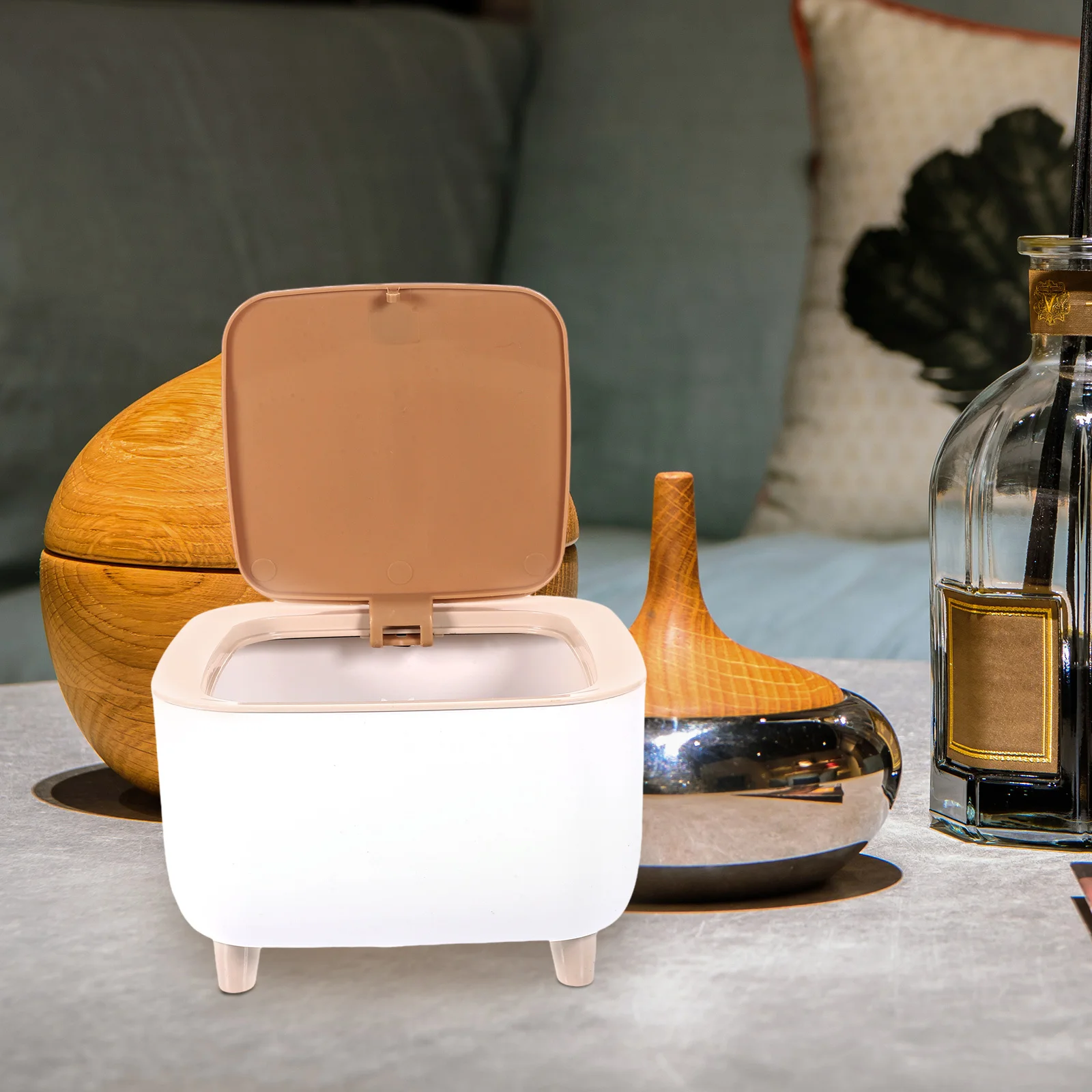 

1pc 2L Desktop Trash Can Plastic Waste Bin For Home Office Bedroom Kitchen Bathroom Storage Basket Garbage Container