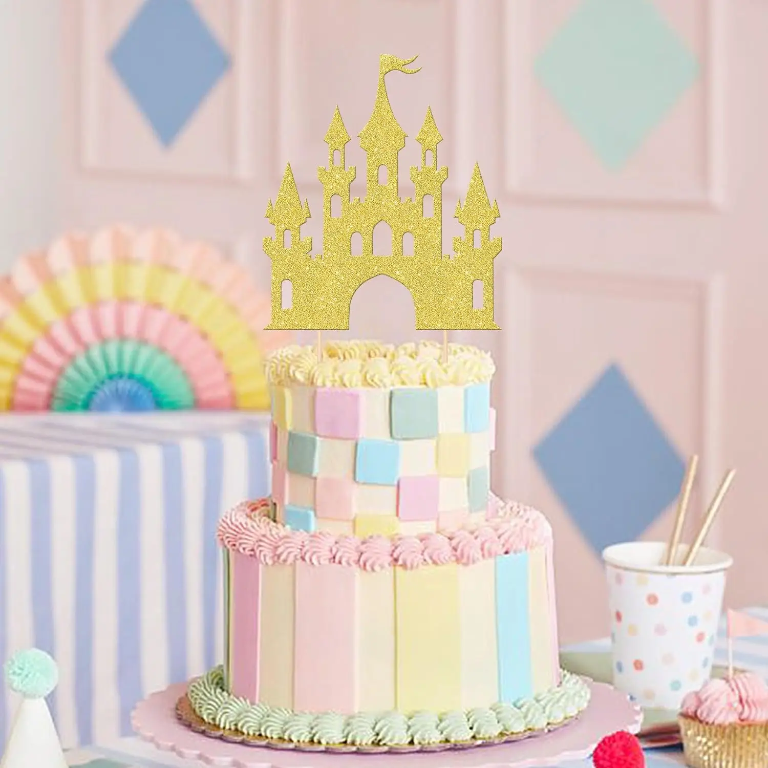1 Stück Schloss-Kuchenaufsatz, Prinzessinnen-Kuchenaufsatz, Schloss-Thema, Geburtstagsparty, Kuchendekoration, Babyparty, Mädchen-Partyzubehör – Detail 12