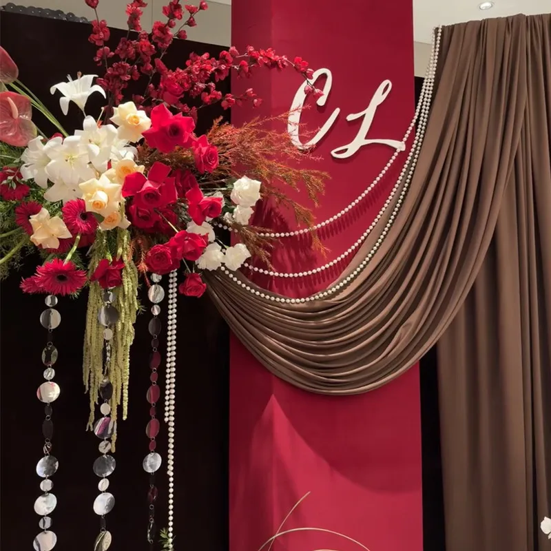 단색 비투명 패브릭 DIY 웨딩 배경 장식 생일 축제 장면 장식 패브릭 커튼