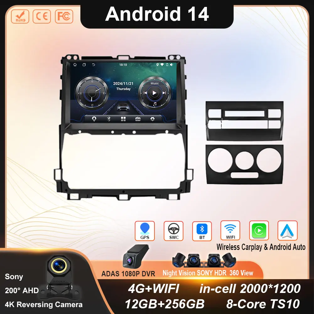 

Android 14 Carplay Car Radio Multimedia Player For Toyota Land Cruiser Prado 120 3 III 2002-2009 Autoradio Stereo 2din Head Unit