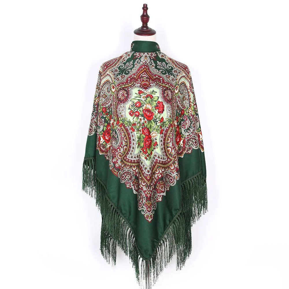 Pañuelo Ruso de 160*160cm para Mujer, Lujoso con Estampado Floral, Bandana Cuadrada, Chal Ucraniano con Flecos, Babushka, Pañuelo para la Cabeza