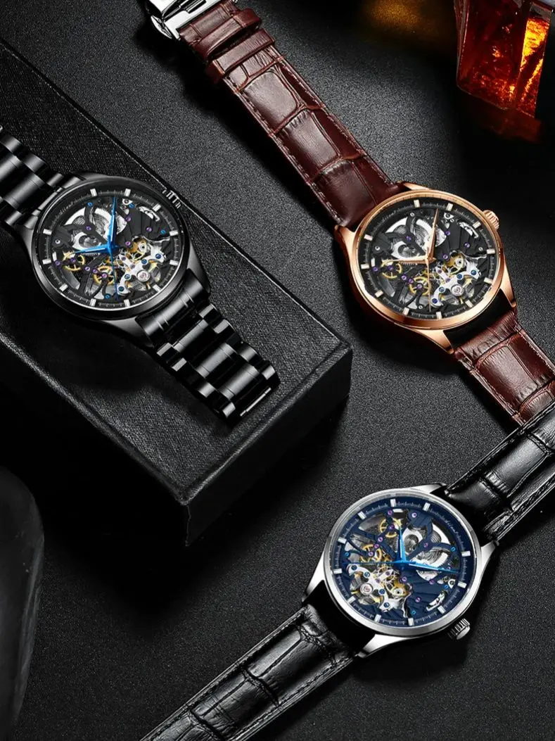 Ai lang top brand luxury fully automatic mechanical watch waterproof skeletonized luminous fashion wristwatch Brother Gift 2026