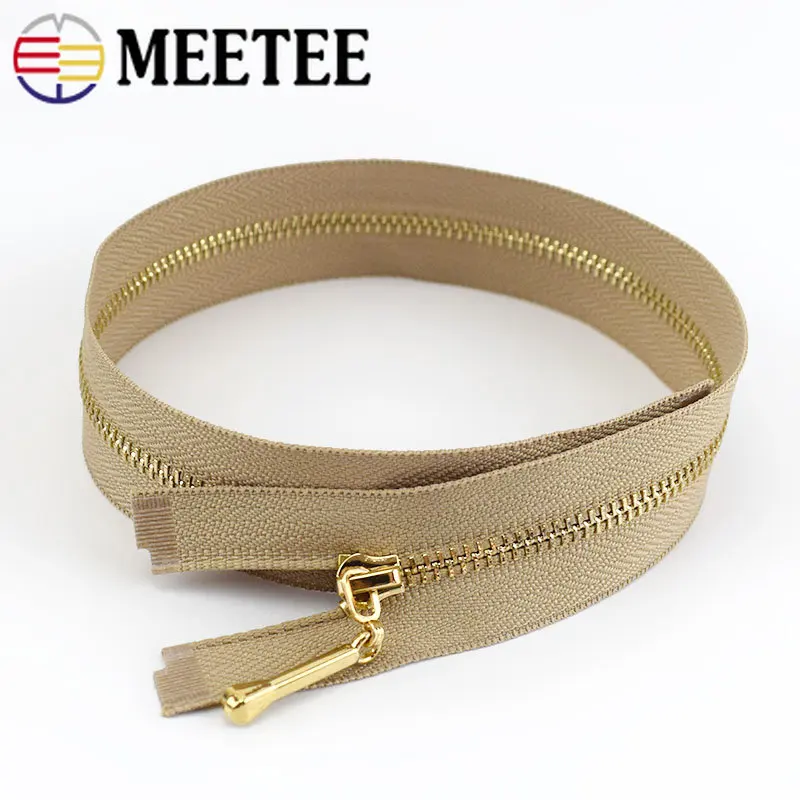 2/5pcs Meetee 3# Open-End Metal Zippers 40-70cm Long Golden Teeth Zip for Clothes Bags Purse Coat Decorative Sewing Accessories