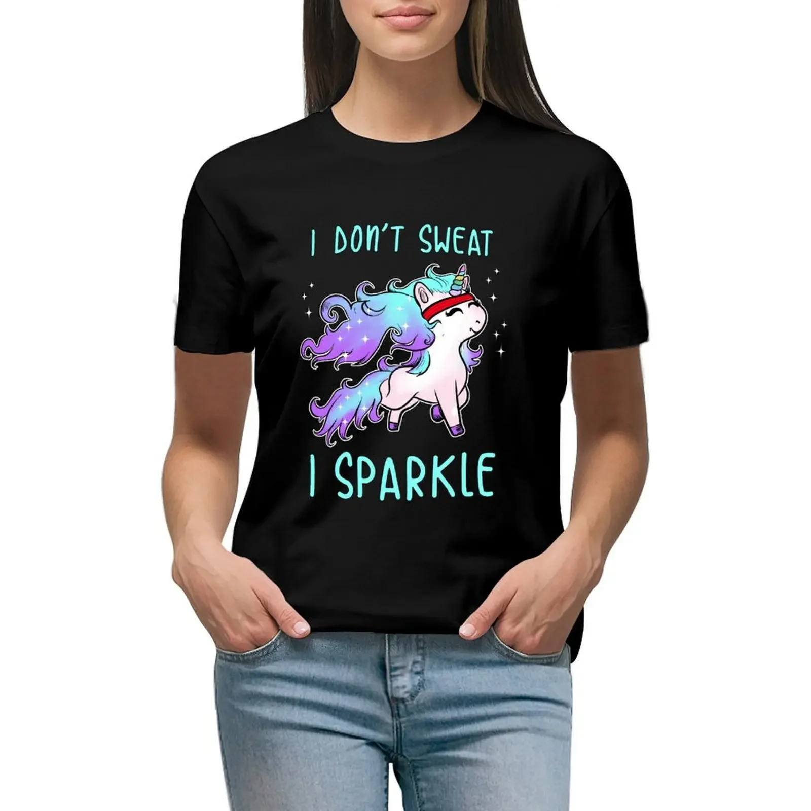 I Don't Sweat I Sparkle Unicorn Gym Workout T-Shirt summer top sports fans Short sleeve tee t-shirt dress for Women graphic