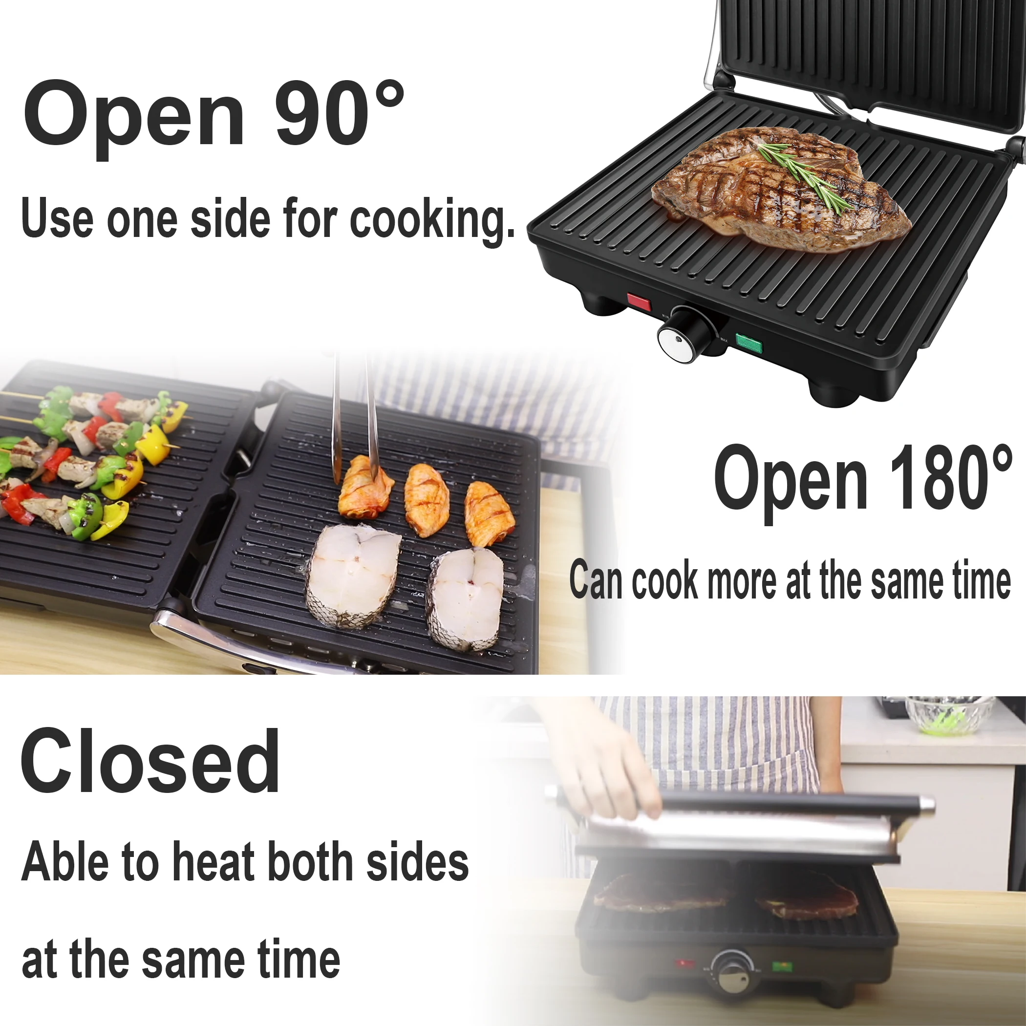 BBQ Electric Contact Grill Griddle And Panini Press Kitchen Barbecue Griddle Smokeless Baking Opens 180 Degree Barbecue Sonifer