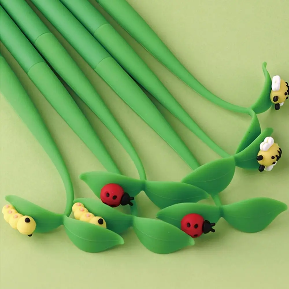ST Nib Flowers Insects Leaves Pen Black Ink 0.5mm Soft Rubber Dancing Gel Pen Quick-Drying Writing Smoothly Signature Pen