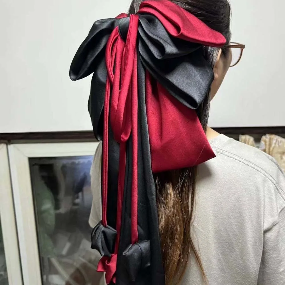 กิ๊บติดผมรูปโบว์ขนาดใหญ่ วัสดุอัลลอยด์ ประดับริบบิ้นผ้าซาตินสีตัดกันสวยงาม 4 ชั้น เครื่องประดับผมสำหรับเทศกาลคริสต์มาส