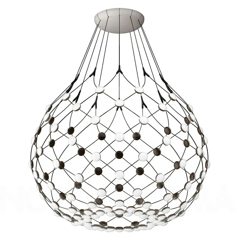 

Italian Designer Led Chandeliers Lustres Pendant Lamp Nordic Black White Dining Room Fishing Net Luminaria Pendant Light Fixture