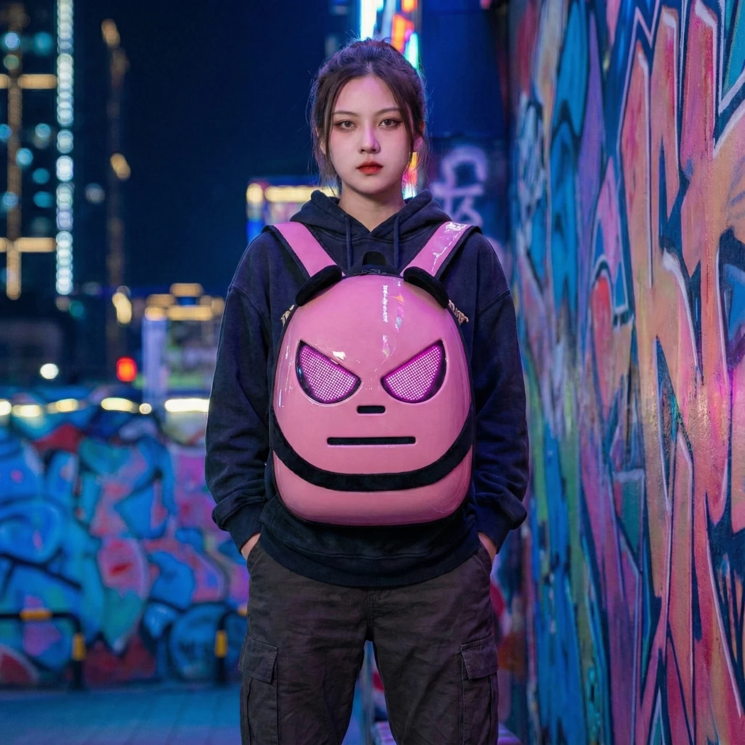 Smart LED Backpack with Programmable Screen Pixel Art Display Hard Shell Waterproof Travel Bag DIY Panda Schoolbag Gift for Men