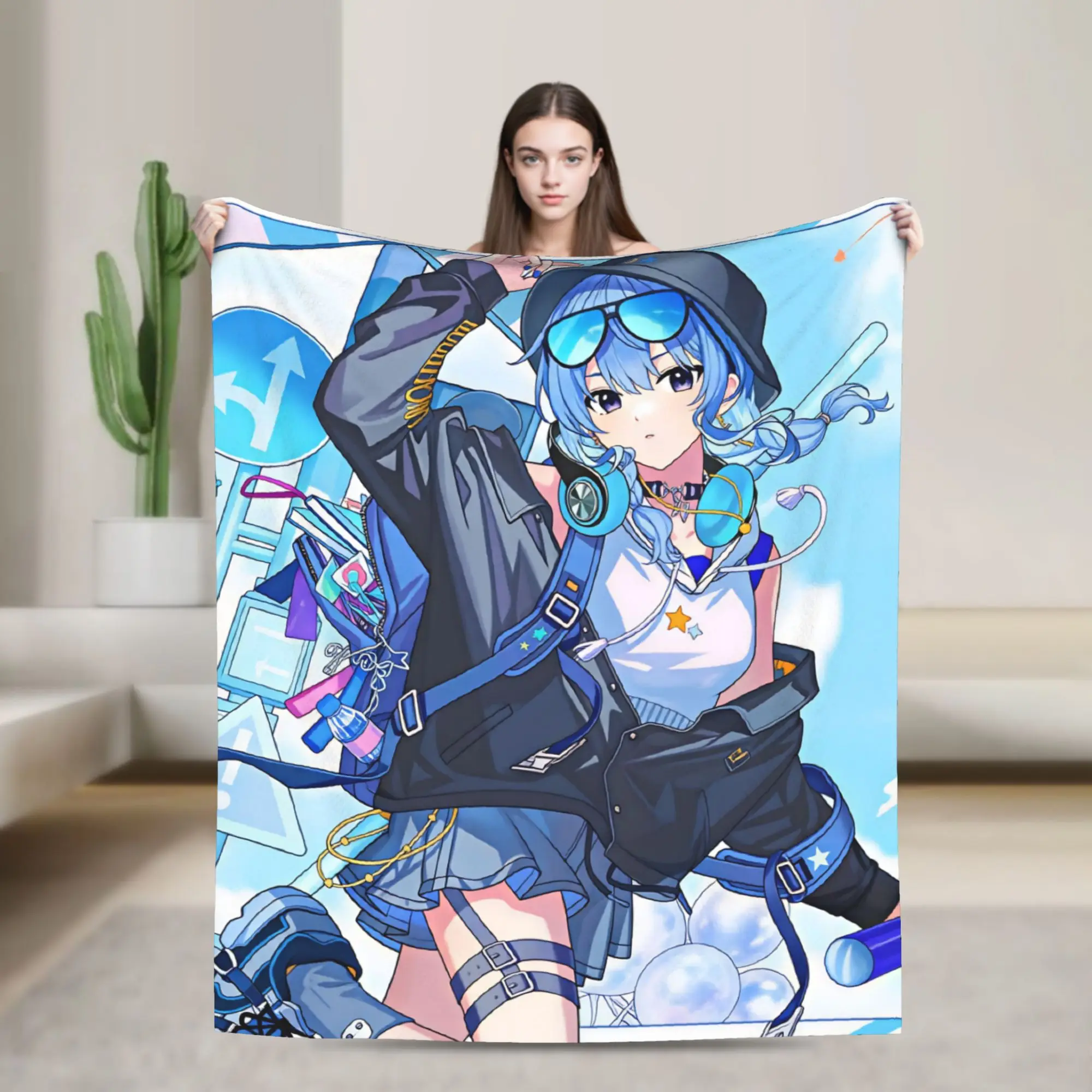 Soft Blanket Students Picnic Anime Singer Idol H-Hololive Suise Bedding Throws  Flannel Bedspread For Home Decor Sofa Bed Cover