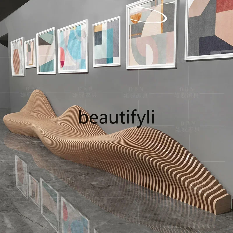Shopping mall creative wooden slice seat bench waiting chair creative personalized slice seat