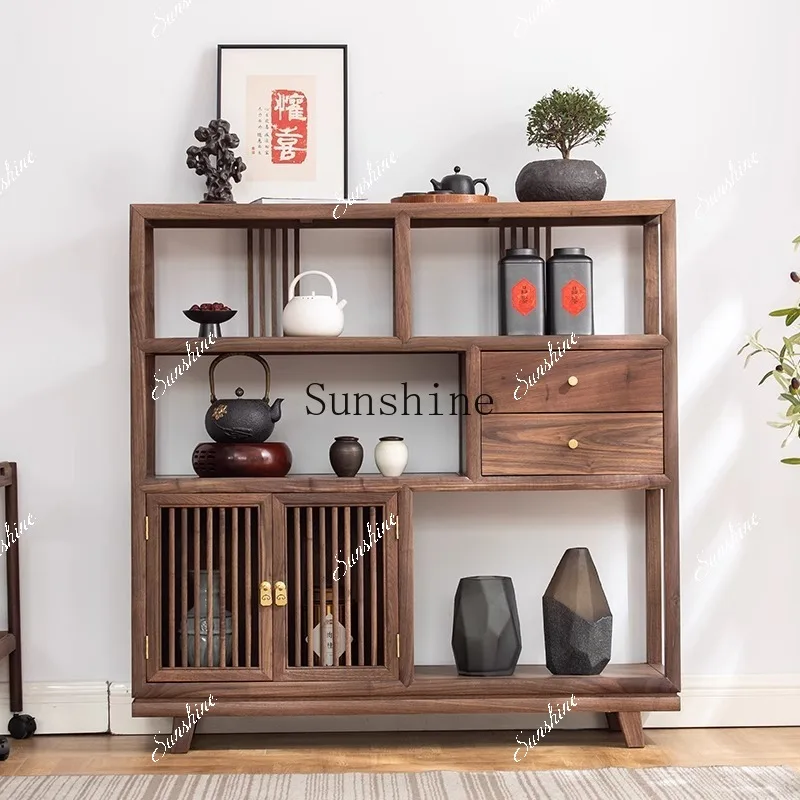 

Bogu frame solid wood Chinese small modern simple storage multi-layer storage display side cabinet FT