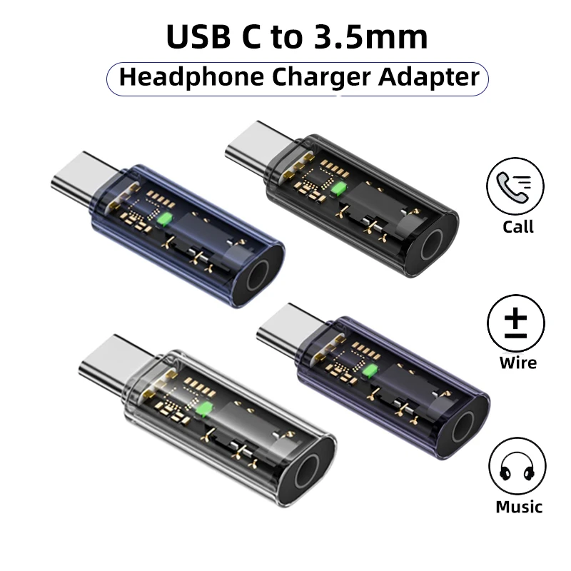 Transparent USB C to 3.5mm Headphone Charger Adapter Type C Earphone Aux Audio Jack Connector for iphone Samsung Huawei Xiaomi