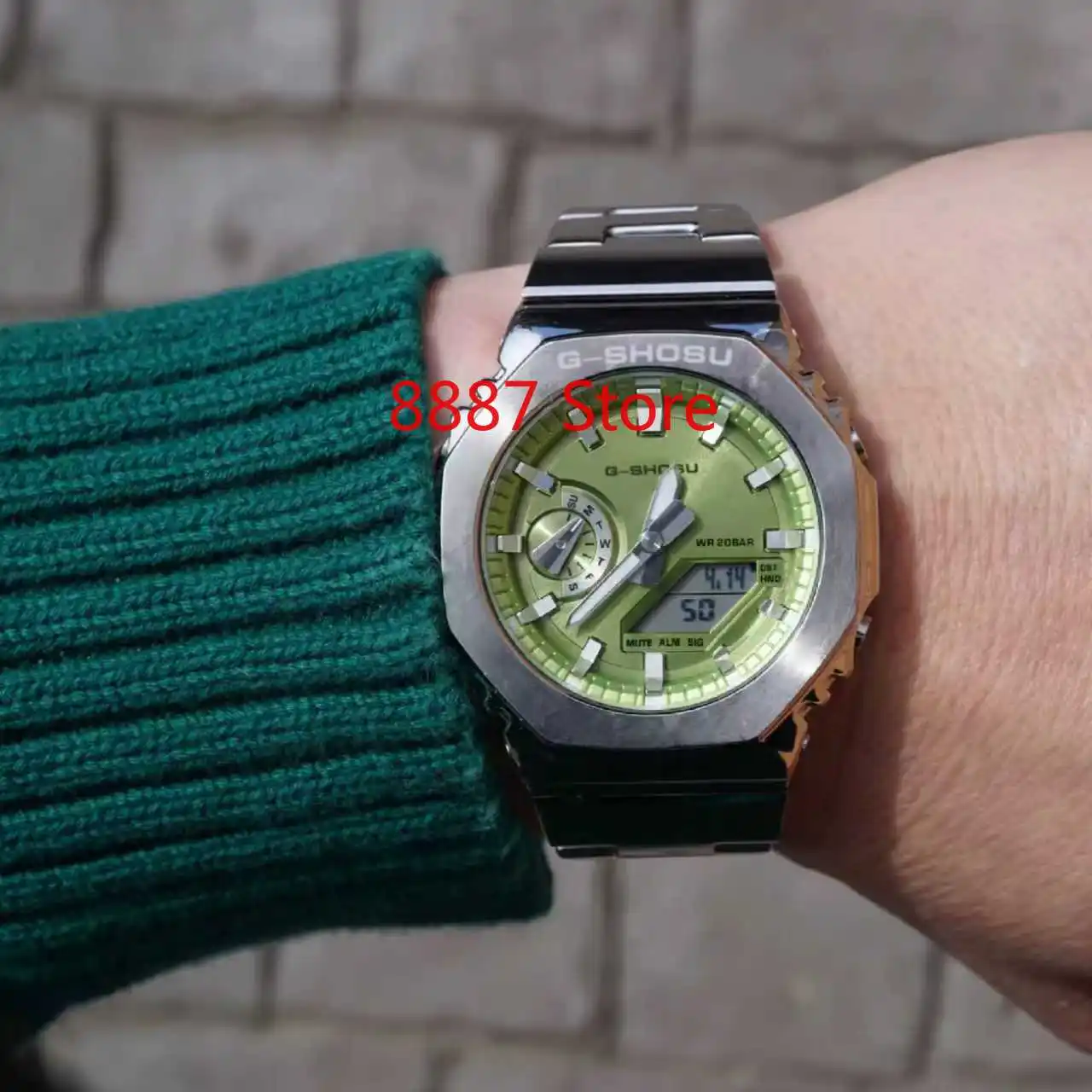 

Магазин 8887, цифровые часы унисекс, ремешок из легированной стали, мировое время, светодиодный двойной дисплей, полнофункциональная серия GMB