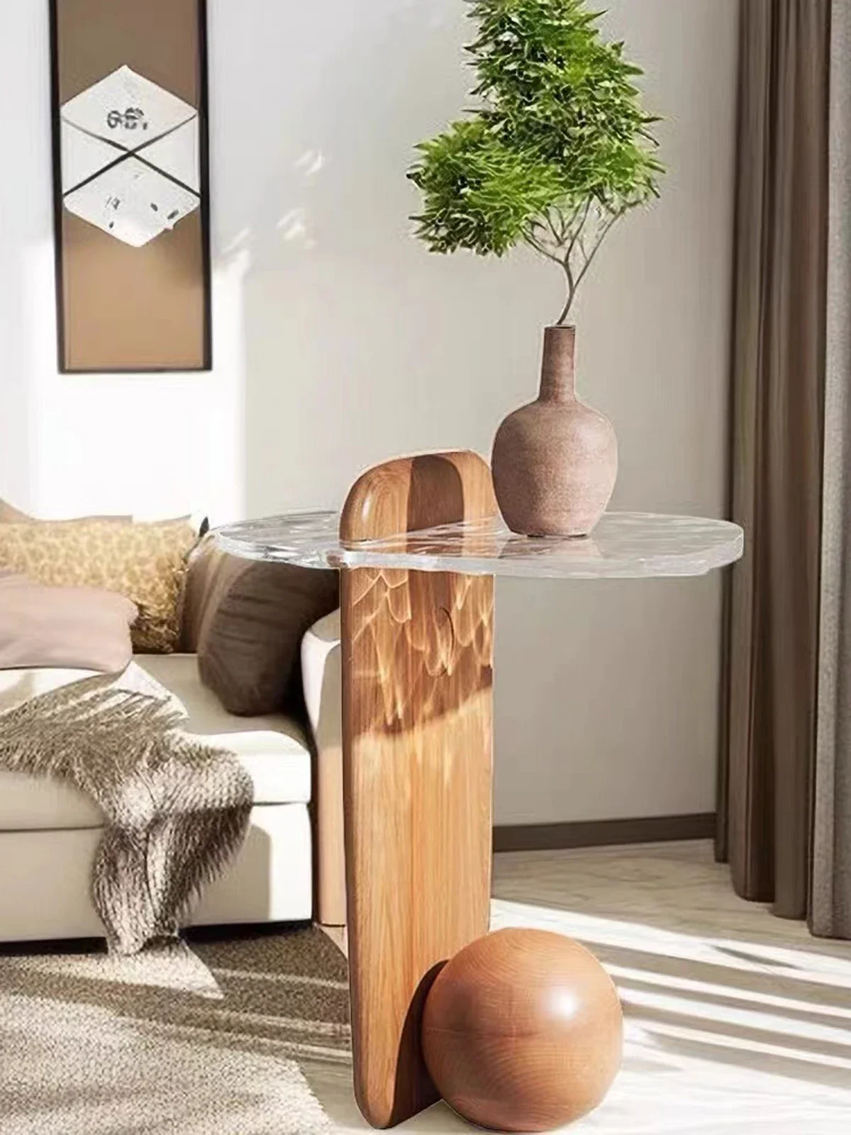 Nordic floor lamp with solid wood edge and water ripple glass